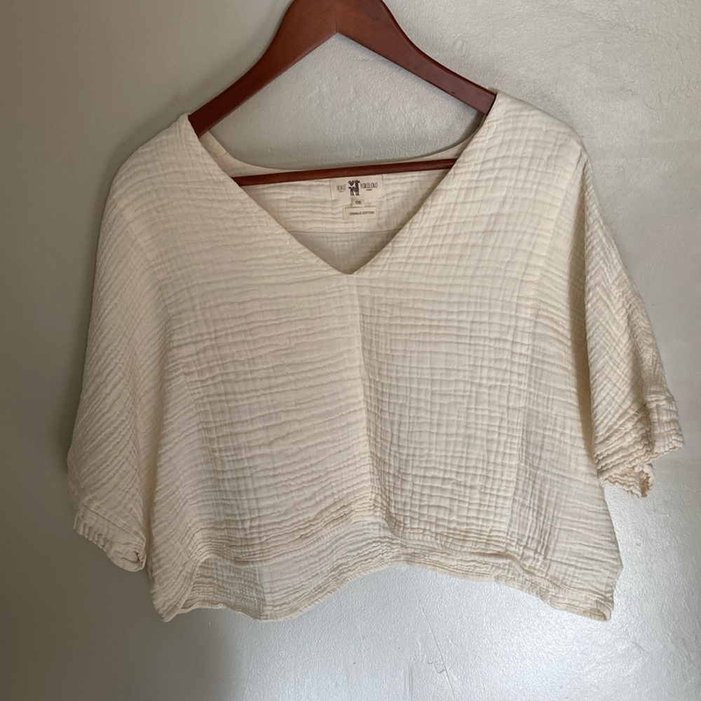 POKOLOKO crinkle cotton crop top, cream, o/s